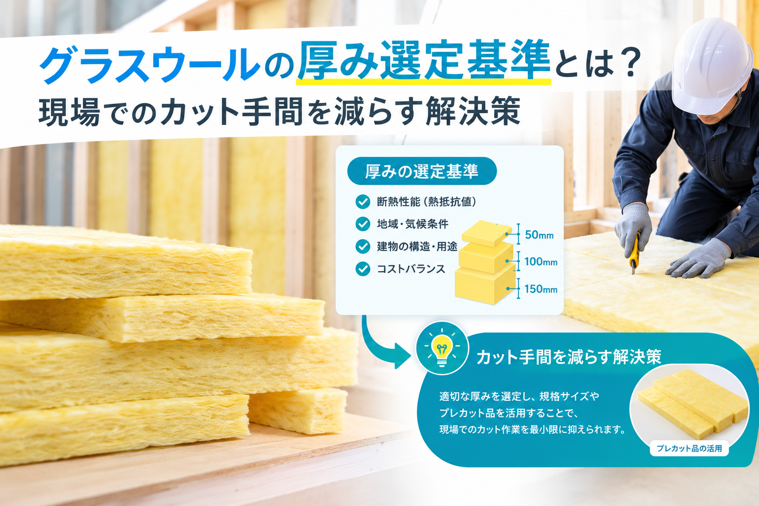 グラスウールの厚み選定基準とは？現場でのカット手間を減らす解決策